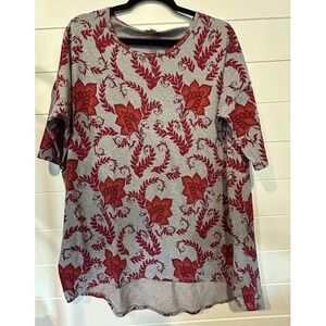 LuLaRoe Top Women's Large Gray Floral‎ Short Sleeve